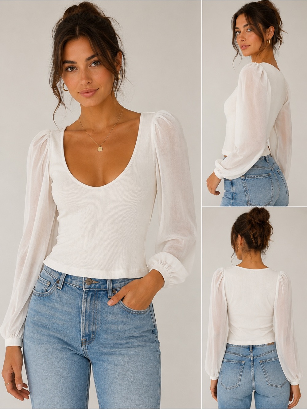 🤍 Intimately Free People Sheer Puff Sleeve Top 🤍